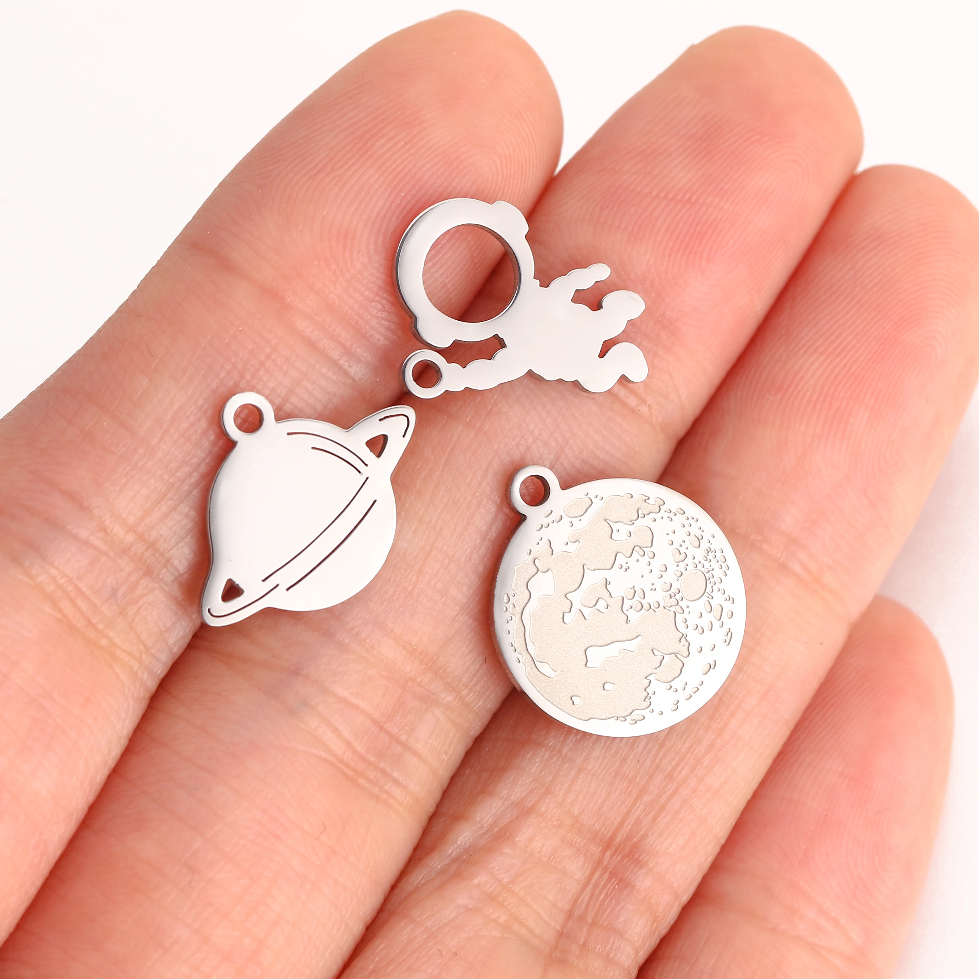 5Pcs Map/Earth/Astronaut Stars Moon Charms Stainless Steel Galaxy Space Universe Pendant Diy Handmade Jewelry Making Accessories