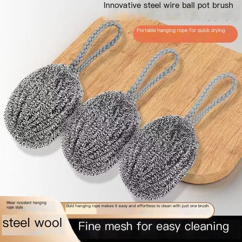 Encrypted Hanging Rope Steel Wool Belt Stainless Steel Dishwashing Cleaning Ball Large Iron Wire Grease Remover