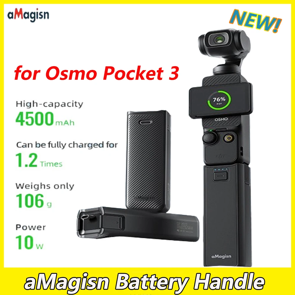 

aMagisn Camera Battery Handle for DJI Osmo Pocket 3 Portable Power Bank Battery Grip Built-in 4500mAh Battery Camera Accessories