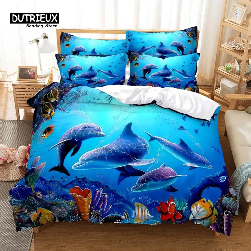 

Dolphins Bedding Set, 3Pcs Duvet Cover Set, Soft Comfortable Breathable Duvet Cover, For Bedroom Guest Room Decor