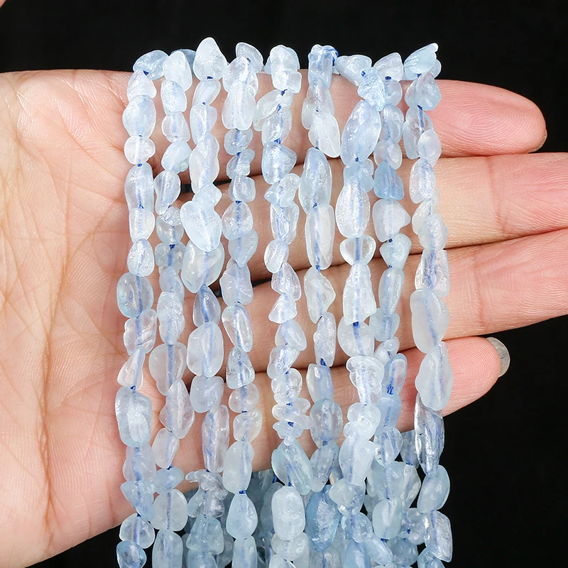 6-8mm Natural Stone Aquamarine Irregular Beads Loose Spacer Nuggest Mineral Bead for Jewelry Making Diy Necklace Bracelet 15