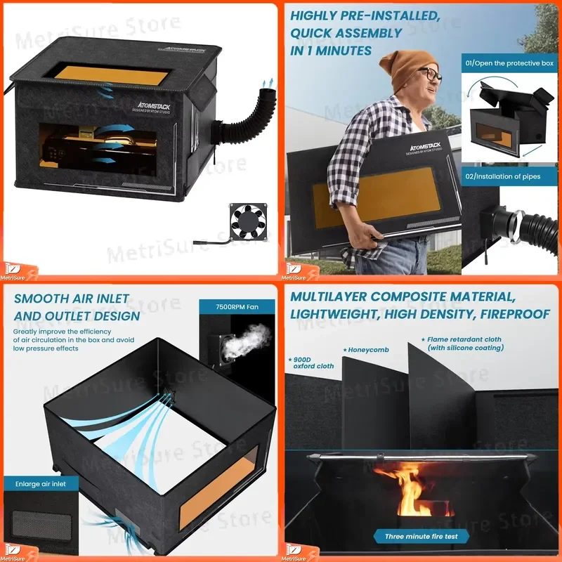 ATOMSTACK FB2 FB2PLUS Laser Engraver with Enclosure Exhaust Vent Pipe Fireproof Dustproof Foldable Protective Cover