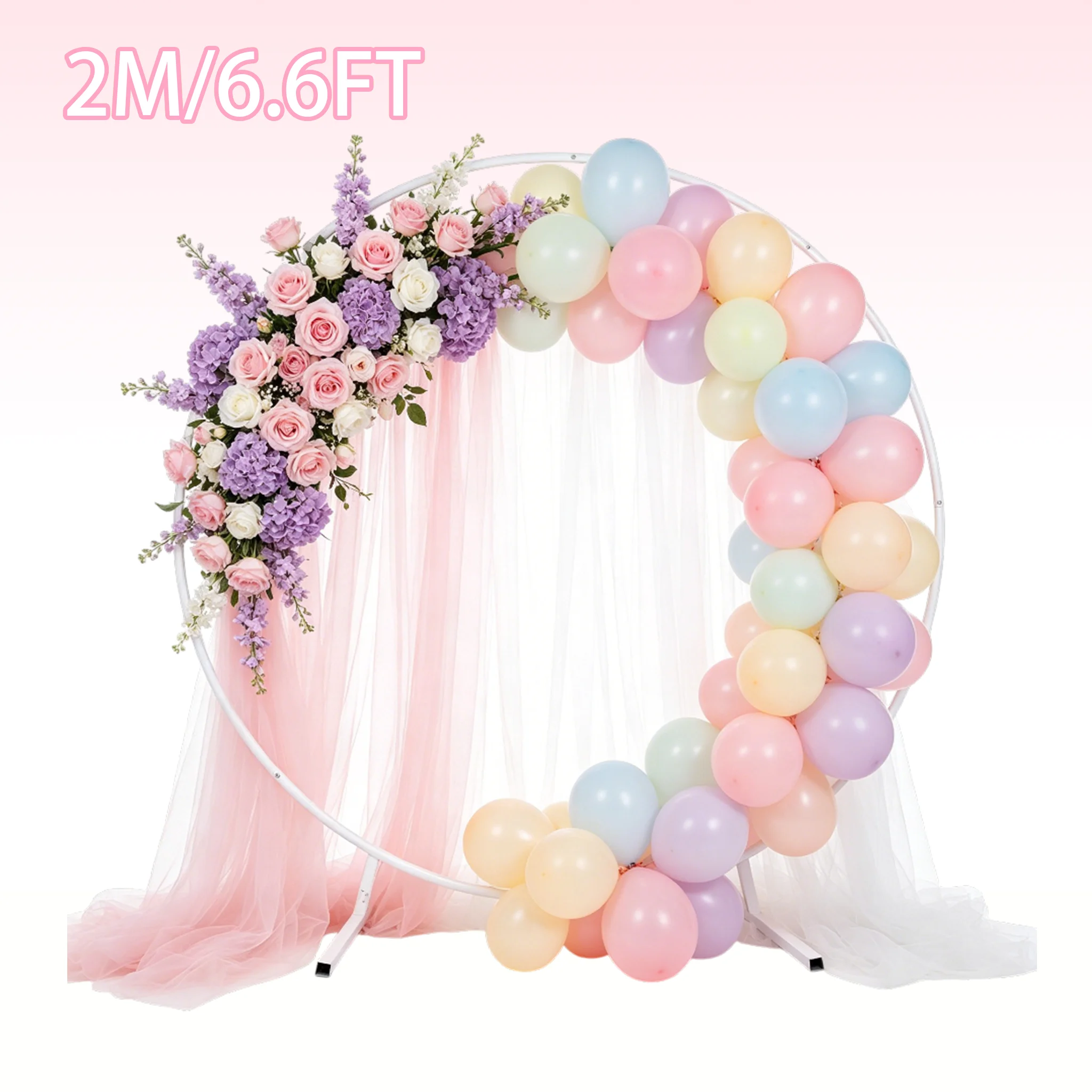 Arco de Boda Redondo de 2M, Soporte de Fondo Circular de 6.6 pies, Acabado Dorado/Blanco Resistente a Arañazos, Montaje sin Herramientas con Sistema Click-Lock, Reutilizable y Resistente a la Corrosión 60 °   Base Angulada Antivuelco para Decoración con Globos de Fiesta