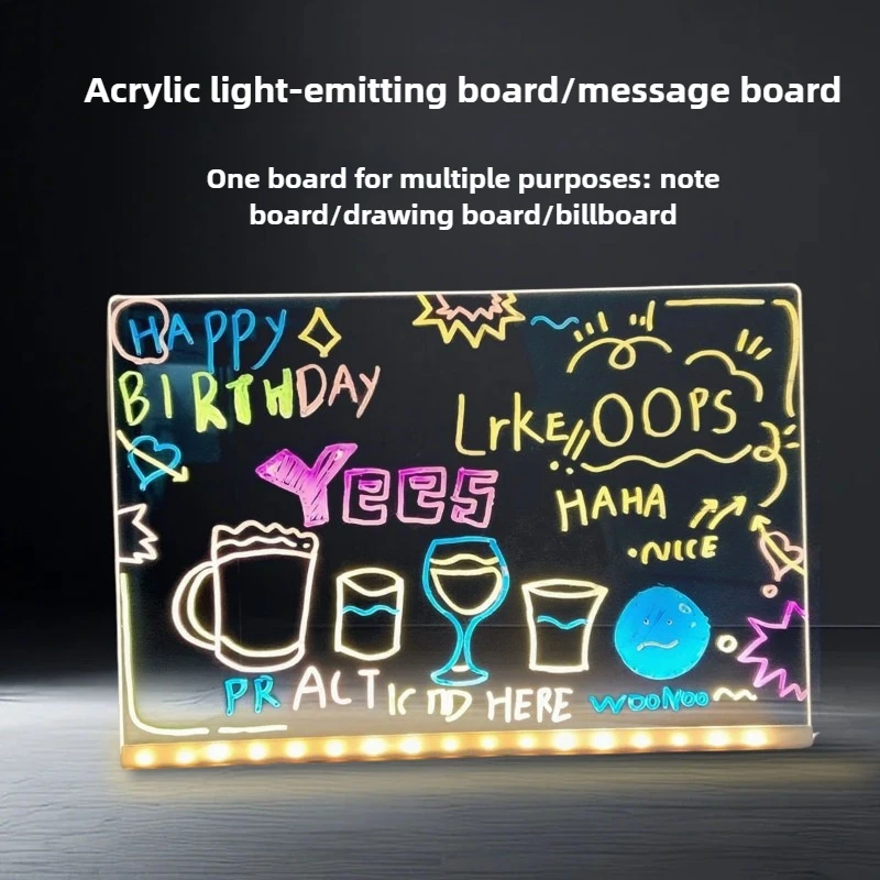 Acrylic Illuminated Drawing Board Handwritten Billboard, Suitable for Sales Display, Erasable Message Board, LED Night Light