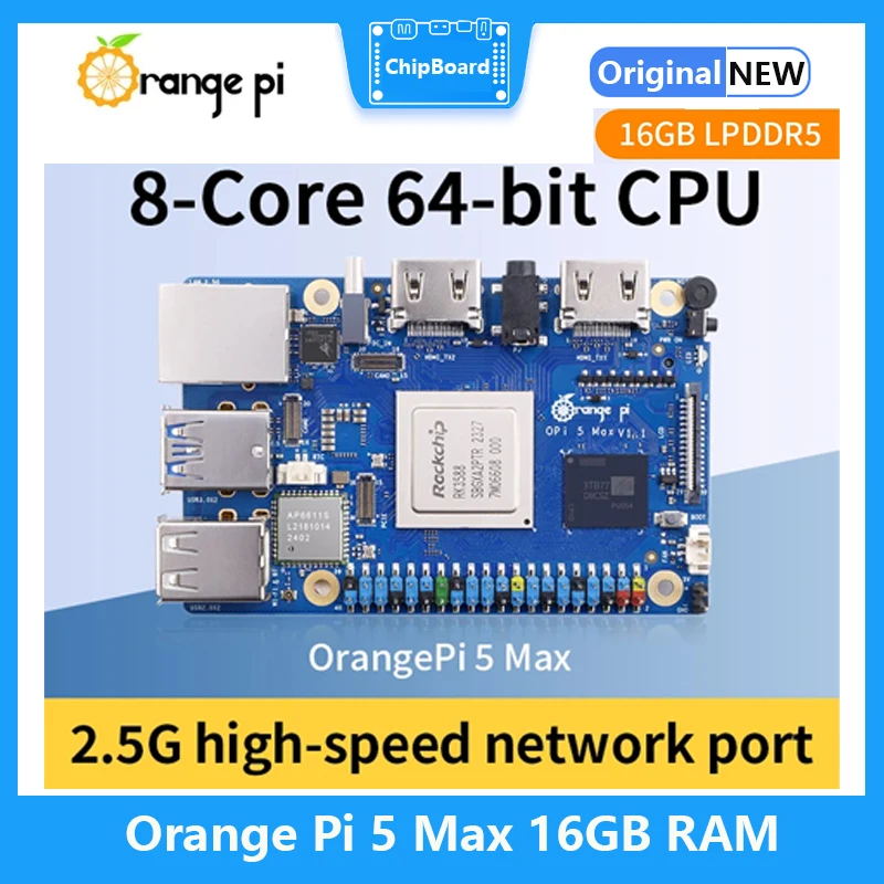 Orange Pi 5 Max 16GB RAM Single Board Computer LPDDR5 RK3588 Chip M.2 PCIE 2.5G LAN WiFi+BT OPi Orangepi 5 MAX Development Board