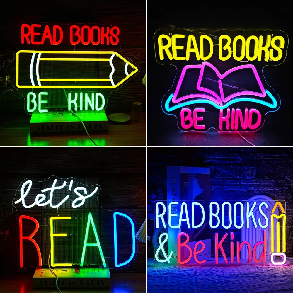 

Read Book Be Kind Neon LED Sign Let's Read Letter Room Decoration For Study Library Reading Room Kids' Room Dimmable Wall Decor