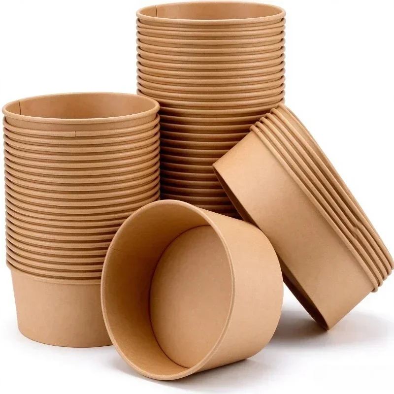 10/20PCS Kraft Paper Bowls Disposable Food Containers with Lids Reusable Meal Prep Bowls Takeaway Packaging for Kitchen Catering