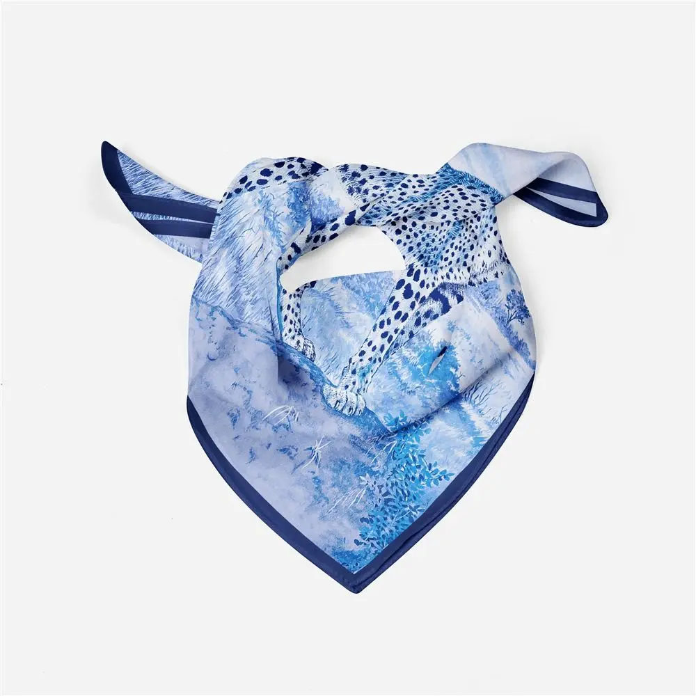 New Leopard Print Square Scarf 53cm French Style Neck Scarf Lightweight Animal Pattern Bandana Scarf for Women