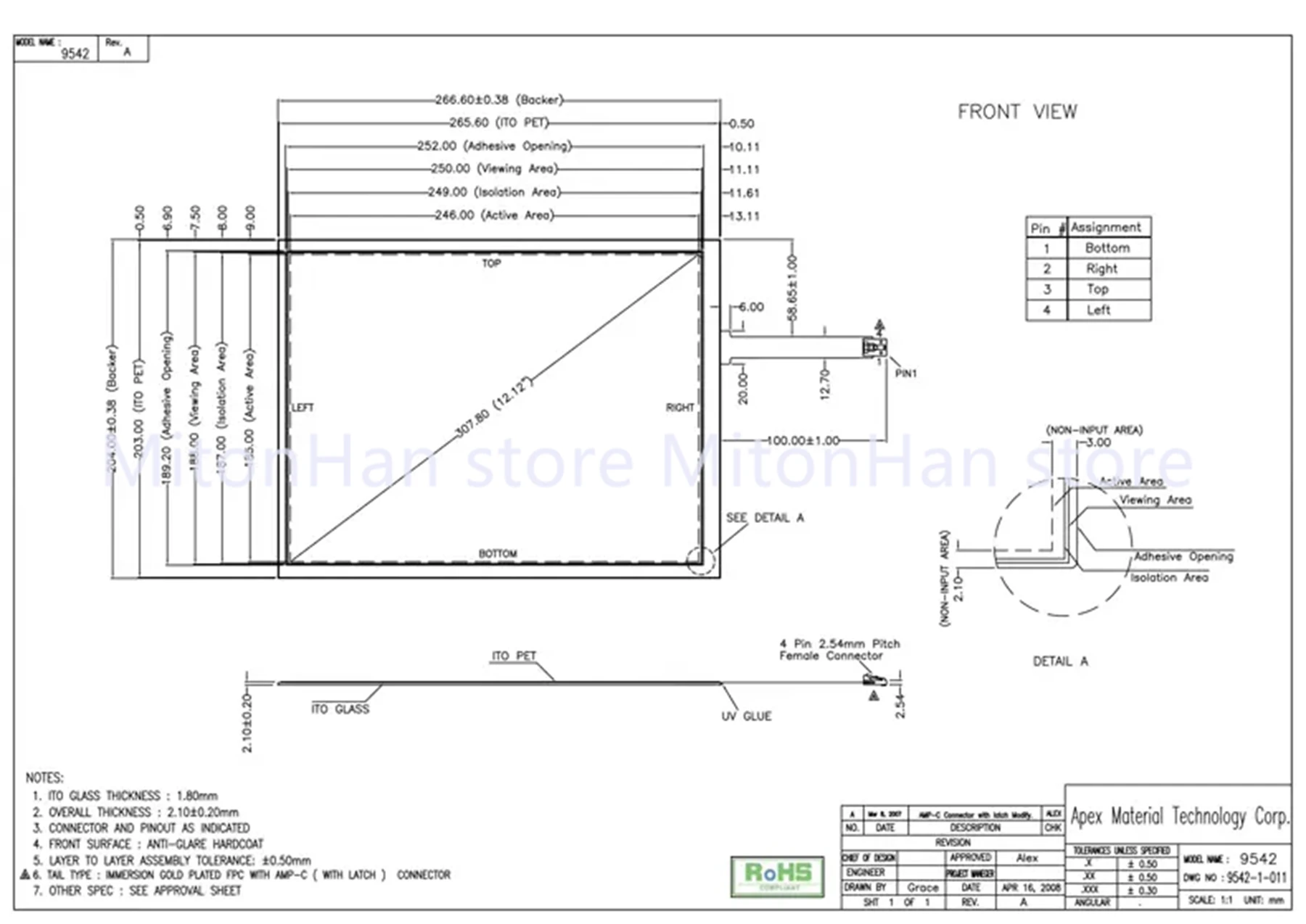 New Original For AMT9542 91-09542-00A  Touch Panel Screen