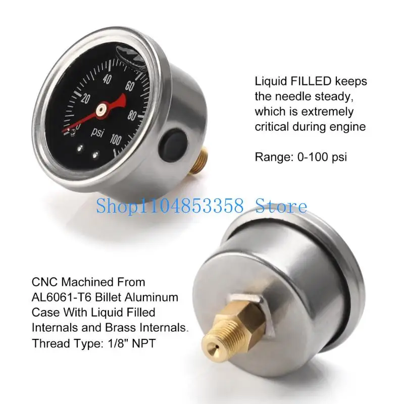 652F Precise Pressure Meter 1/8 Inch Threaded Connection 0 100 Testing For Automotive Maintenance