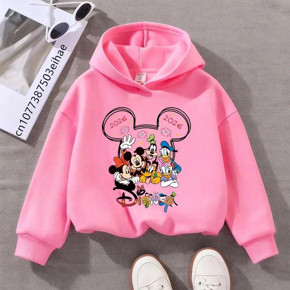 

Детская толстовка с капюшоном Disney с Микки и Минни, повседневная модная толстовка на весну-осень, новинка 2026 года для Диснейленда