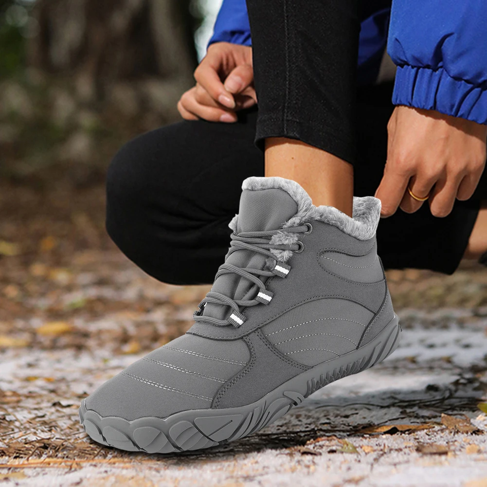 Winter Plush Boots Wide Toe Box Barefoot Shoes Waterproof Outdoor Trekking Shoes Minimalist Ankle Boots for Travel Climbing