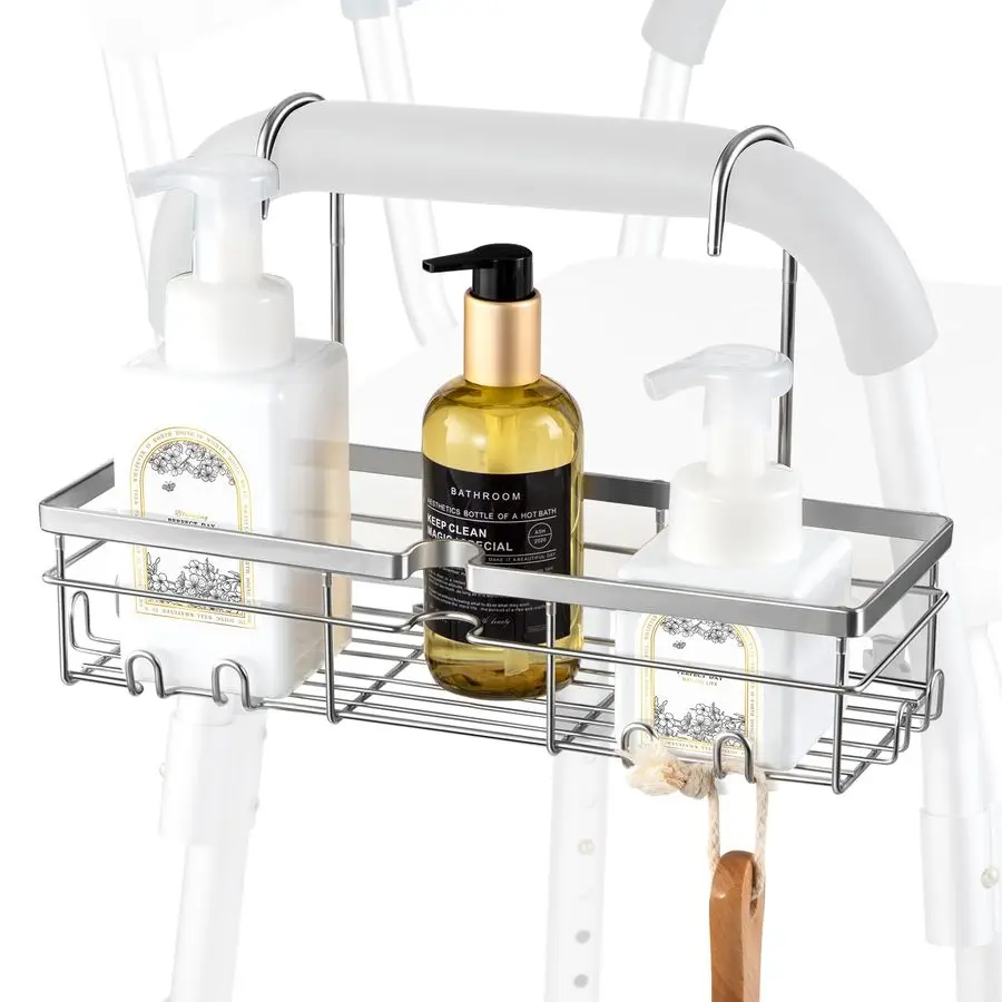 Cesta de ducha colgante, estante de ducha con ganchos para silla de ducha y baño, cesta de ducha para personas mayores, embarazadas, con discapacidad