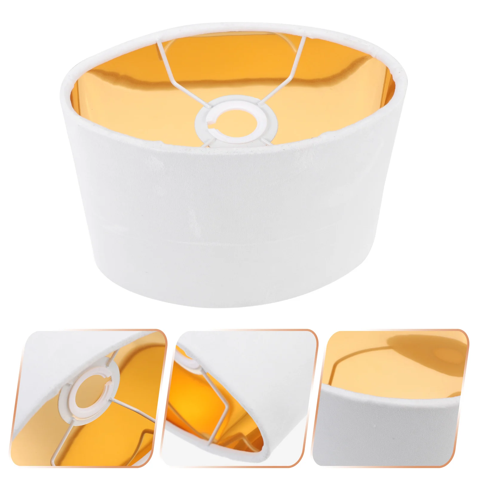 

1pc Oval Table Lamp Cover E27 Elliptical Velvet Golden Lining White External Fabric Shade for Bedside Floor Wall Lamps Practical