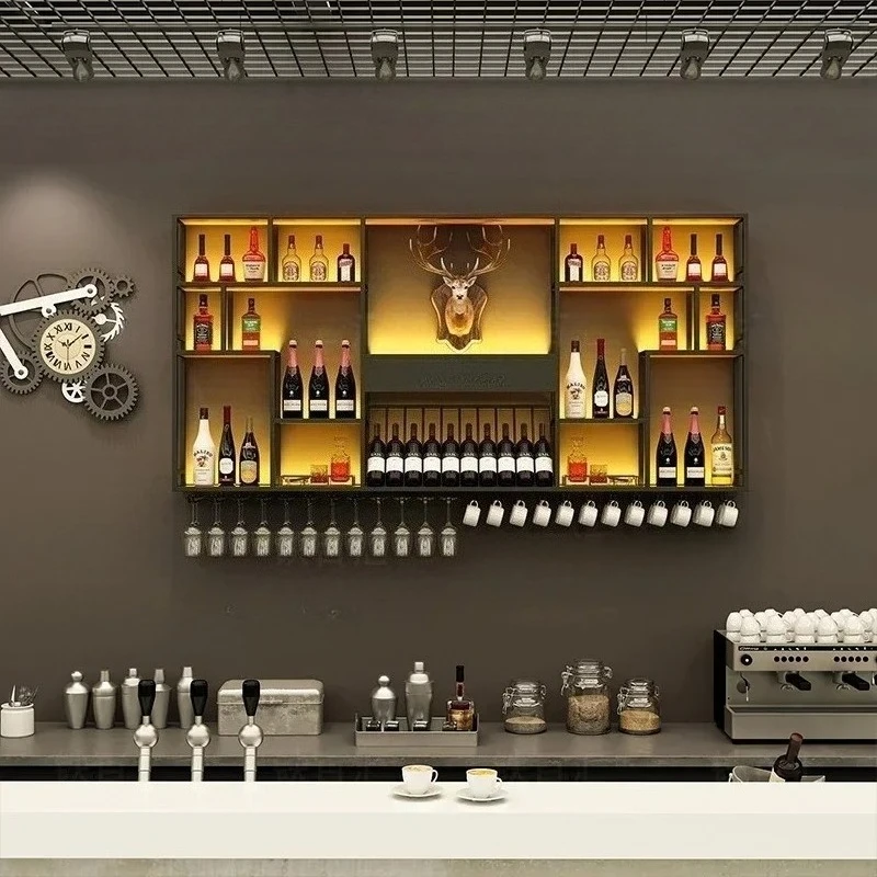 Bar Cabinet Wine Refrigerator Whiskey Showcase Nordic Hanging Drinks Wall Rack Metal Vitrinas Storage Shelves Bar Furniture