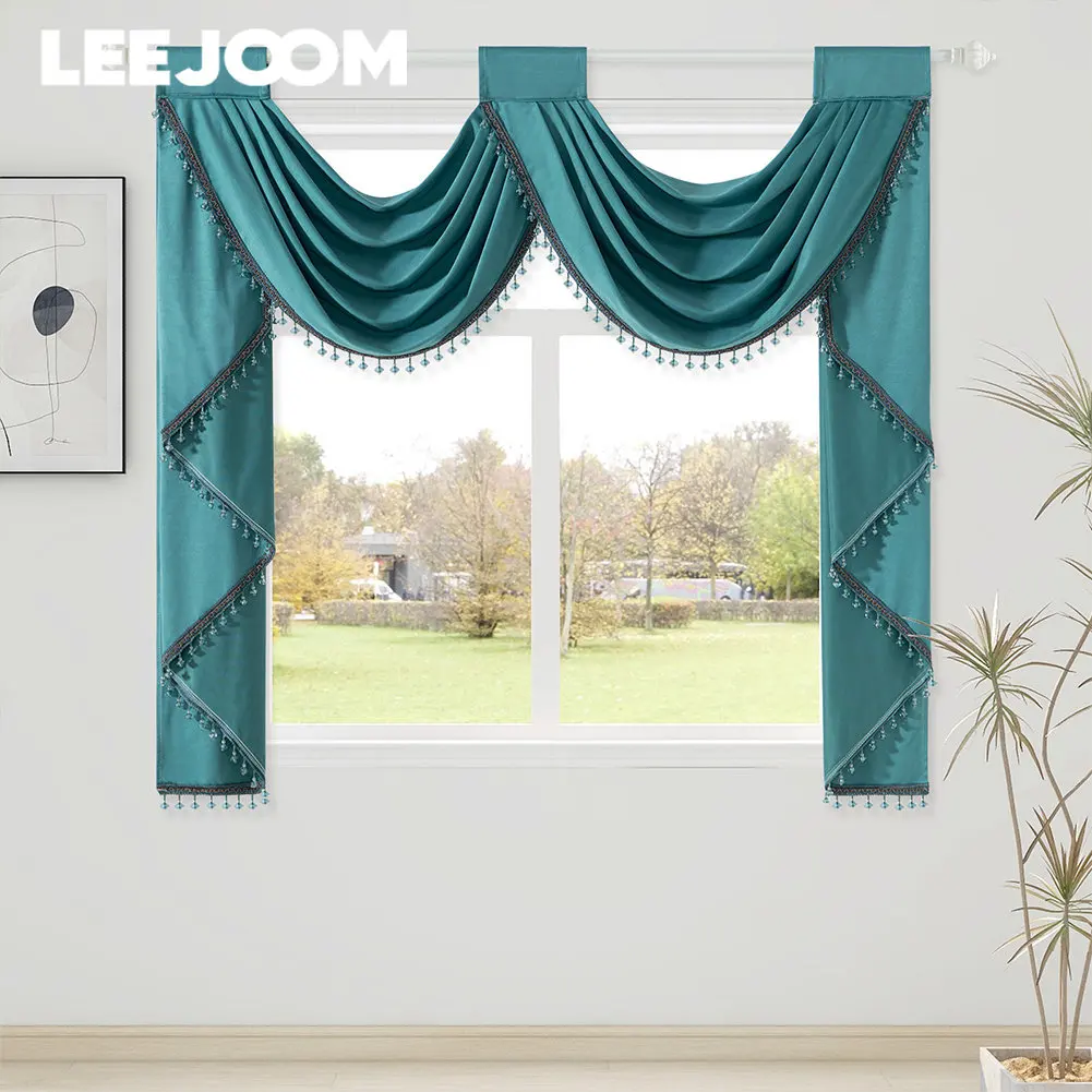 LEEJOOM European Style Solid Color Velvet Curtain Valance Short Curtain Curtains for Living Room 88x125cm/156x125cm 1PC