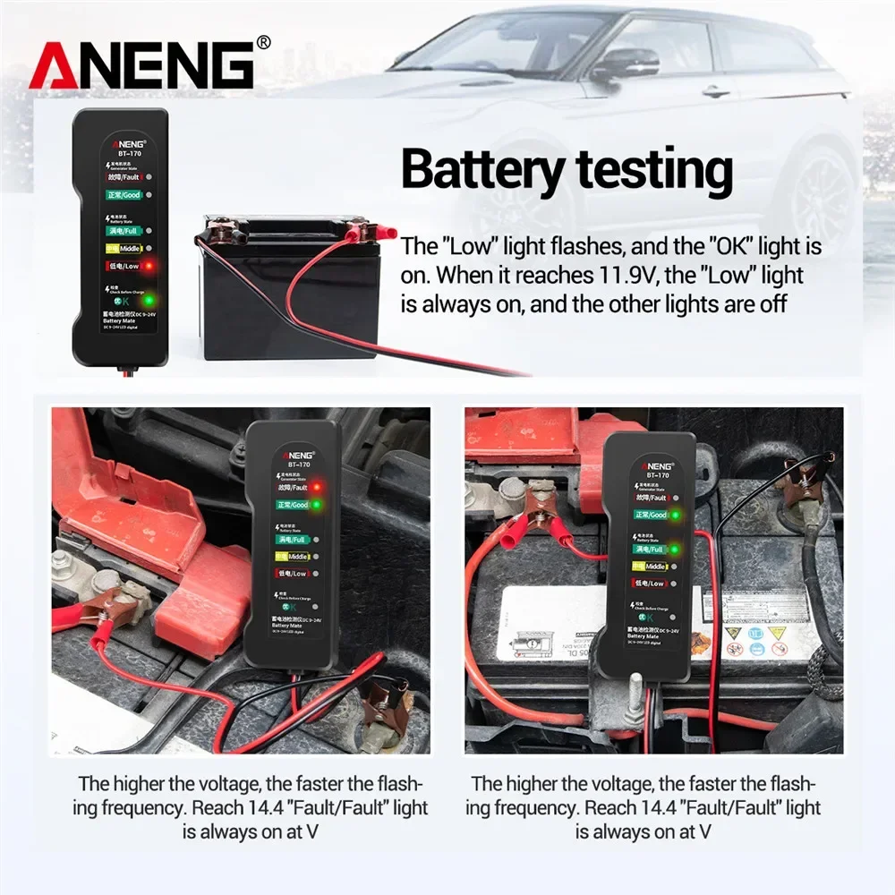 ANENG BT-170 testery akumulatorów 12V Tester motocykla samochodowego detektor usterek cyfrowy Alternator testowy samochodowy narzędzia do naprawy