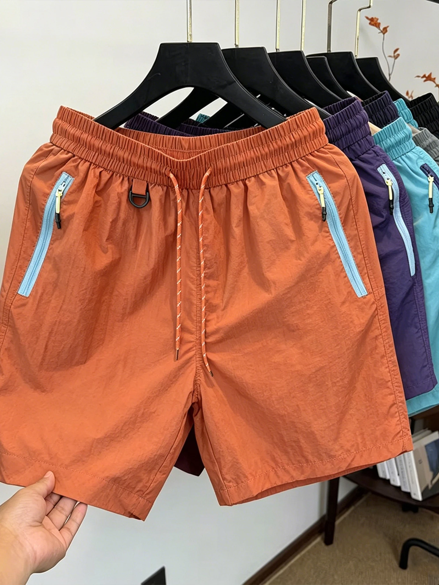 Quick Dry Outdoor Mountain Series Zipper Men's Shorts Summer Thin Dopaamine Ice Silk Fitness Sports Five-Quarter Mid-Pants