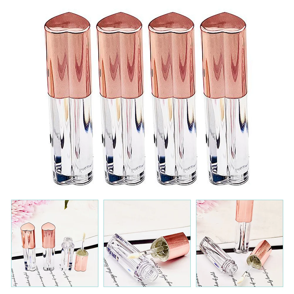 4 ชิ้นลิปกลอสขวดเปล่า Hollow โปร่งใส Rose Gold Clear Balms ผู้ถือ Travel