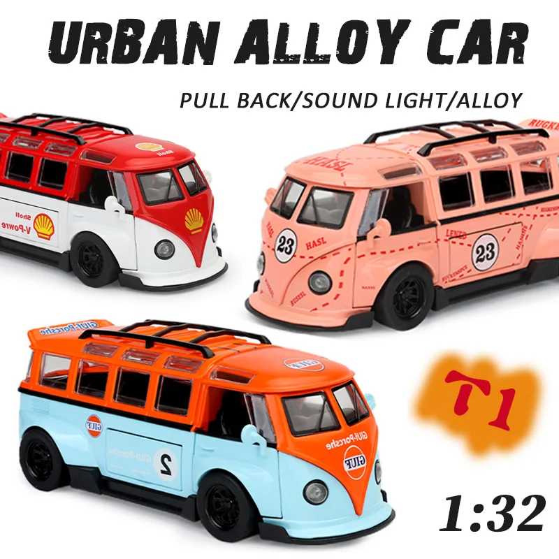 

1/32 T1 minibus Diecasts Metal Puzzle Model Alloy detachable convertible collection value Childrens assembled toys for 8 years