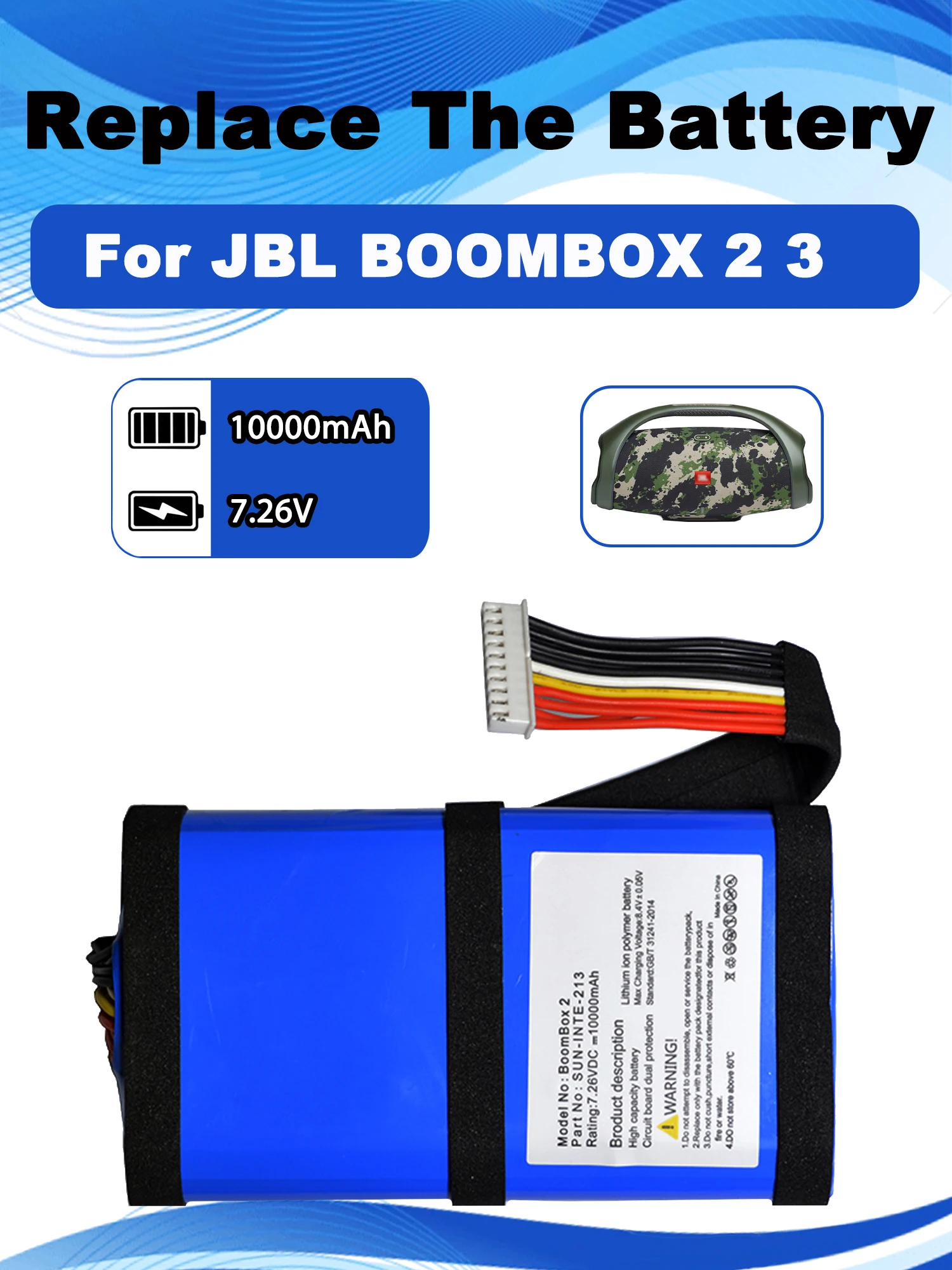 7.4V Replacement Battery for JBL BOOMBOX 2 3 Wireless Bluetooth Speaker Batteries 10000mAh
