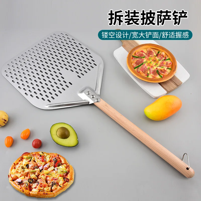 Detachable 430 Stainless Steel Hollowed-out Pizza Peel - Oven Pizza Transfer Shovel, Kitchen Baking Cake Flipping Tool