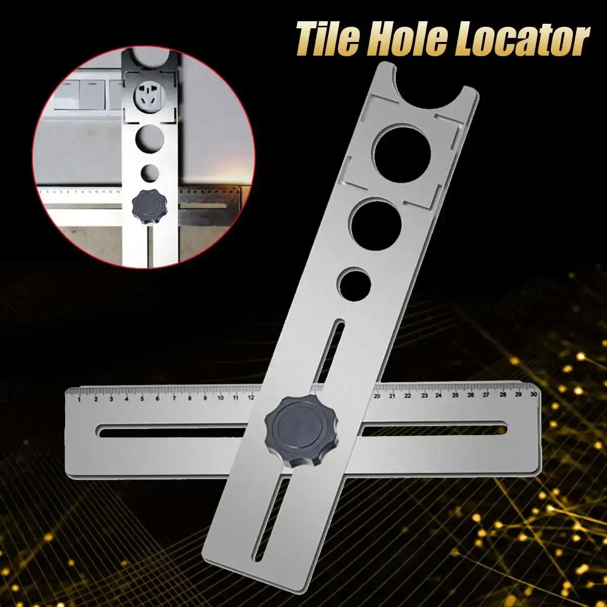 

For House Decorated Work Tile Hole Locator Stainless Steel Ceramic Tile Hole Locator Ruler Adjustable Punching Hand Tool