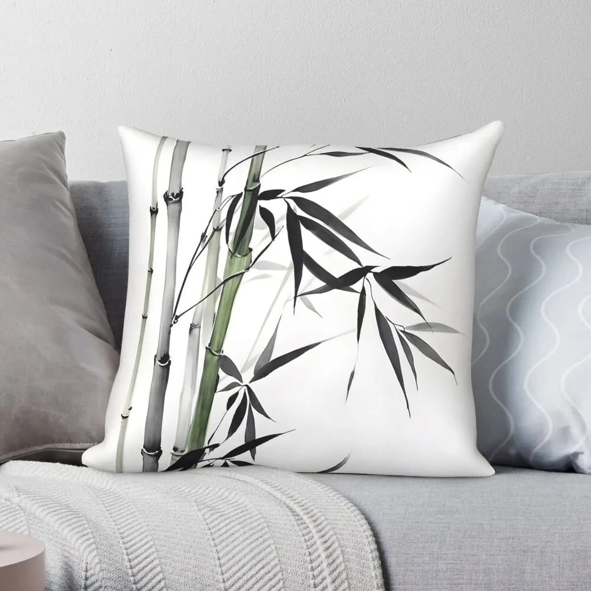 Bamboo Strength Resilience Zen Square Pillowcase Polyester Linen Velvet Printed Decorative Throw Pillow Case Sofa Cushion Cover