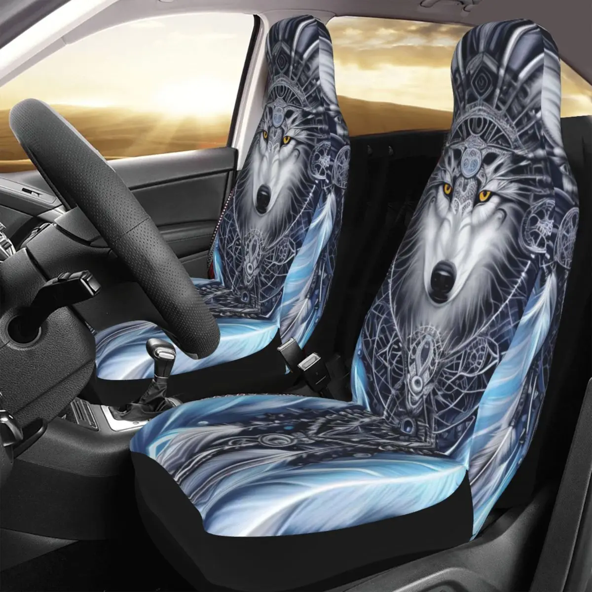 

Wolf Car Seat Cover Custom Printing Universal Front Protector Accessories Cushion Set
