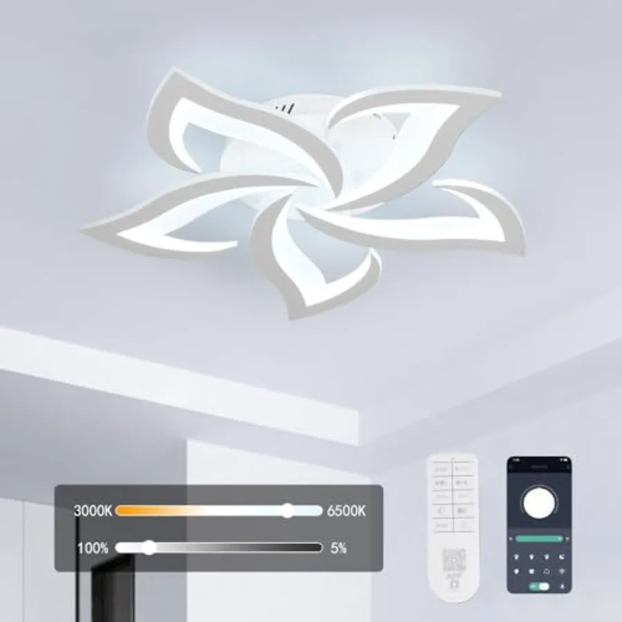 

Dimmable Ceiling Light 5-Petals Flower Design Flush Mount Ceiling Lights Fixture 3000K-6500K LED Acrylic with APP/Remote Contro