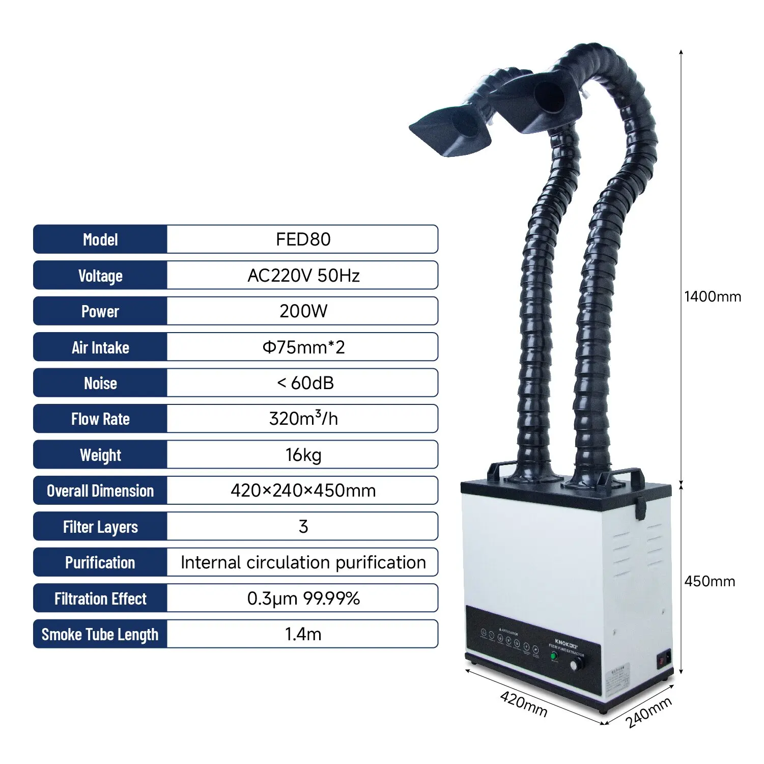 200W Double Channel  Laser Soldering Smoke Purify Machine Fume Extractor Welding