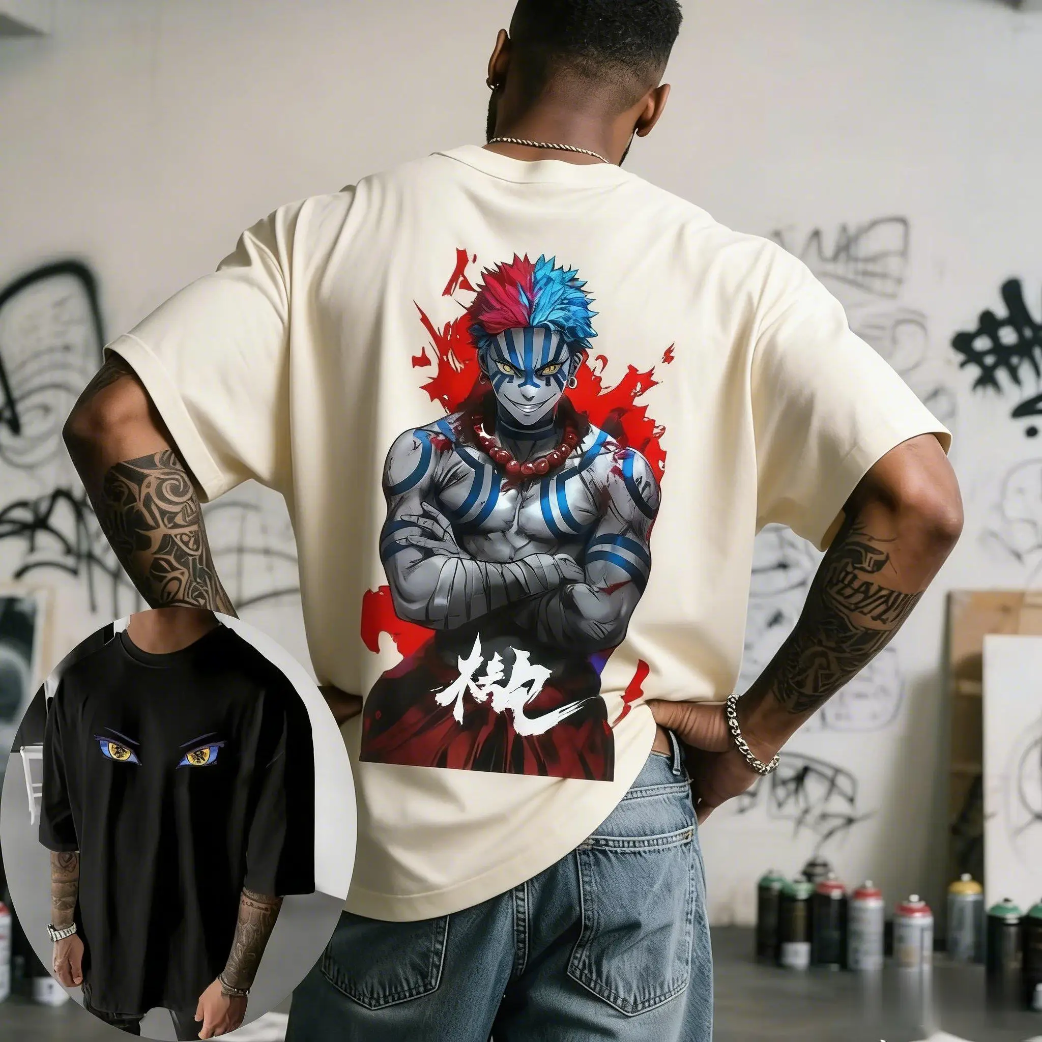 شيطان القاتل أكازا أنيمي تي شيرت الرجال النساء 2026 صيف جديد المتضخم عادية كم قصير بلايز الشارع الشهير الجرافيك المحملة Y2k الملابس #2