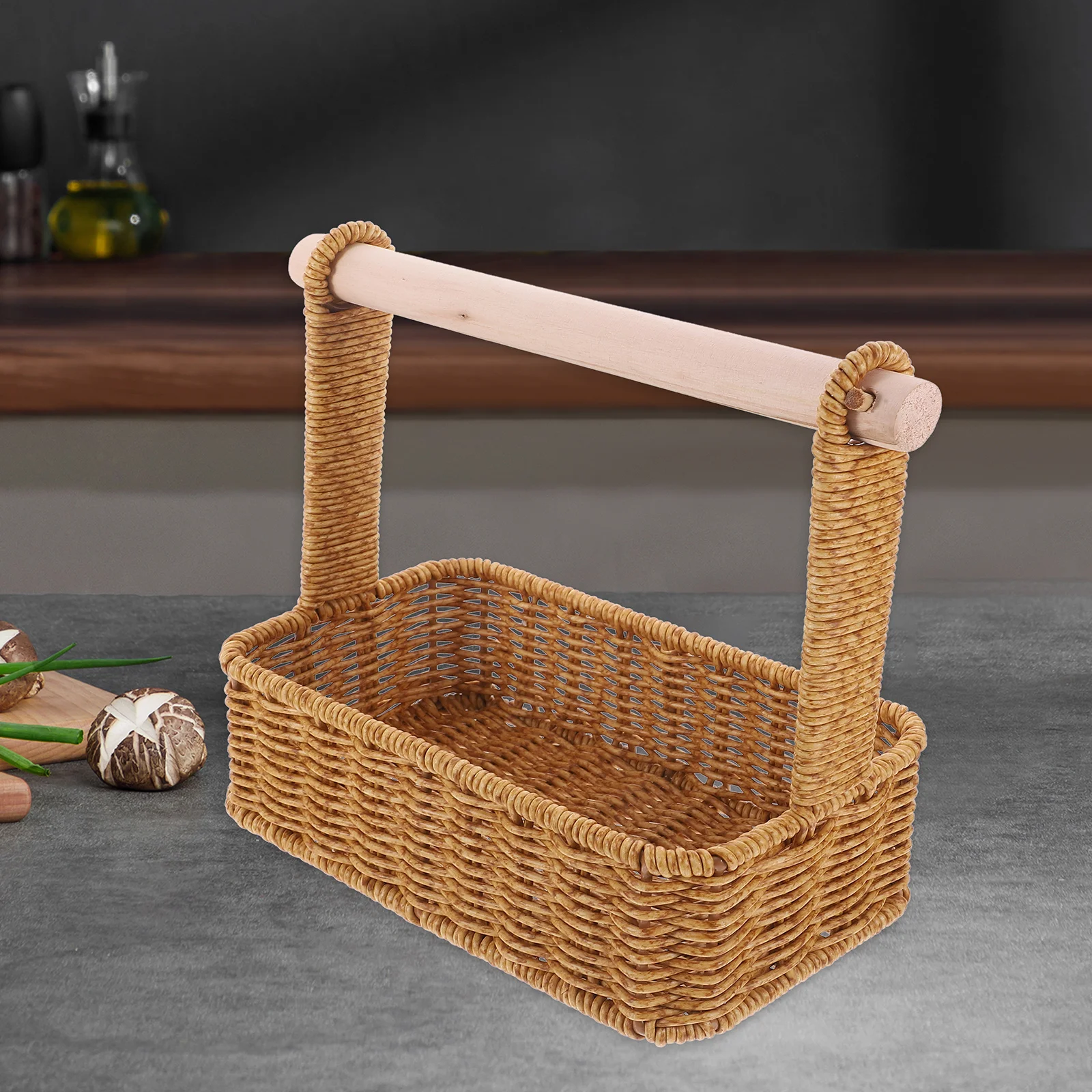 

Imitation Rattan Storage Basket Kitchen Organizing Sundries Fruit Vegetable Container Picnic Serving Bread Basket Woven Handmade