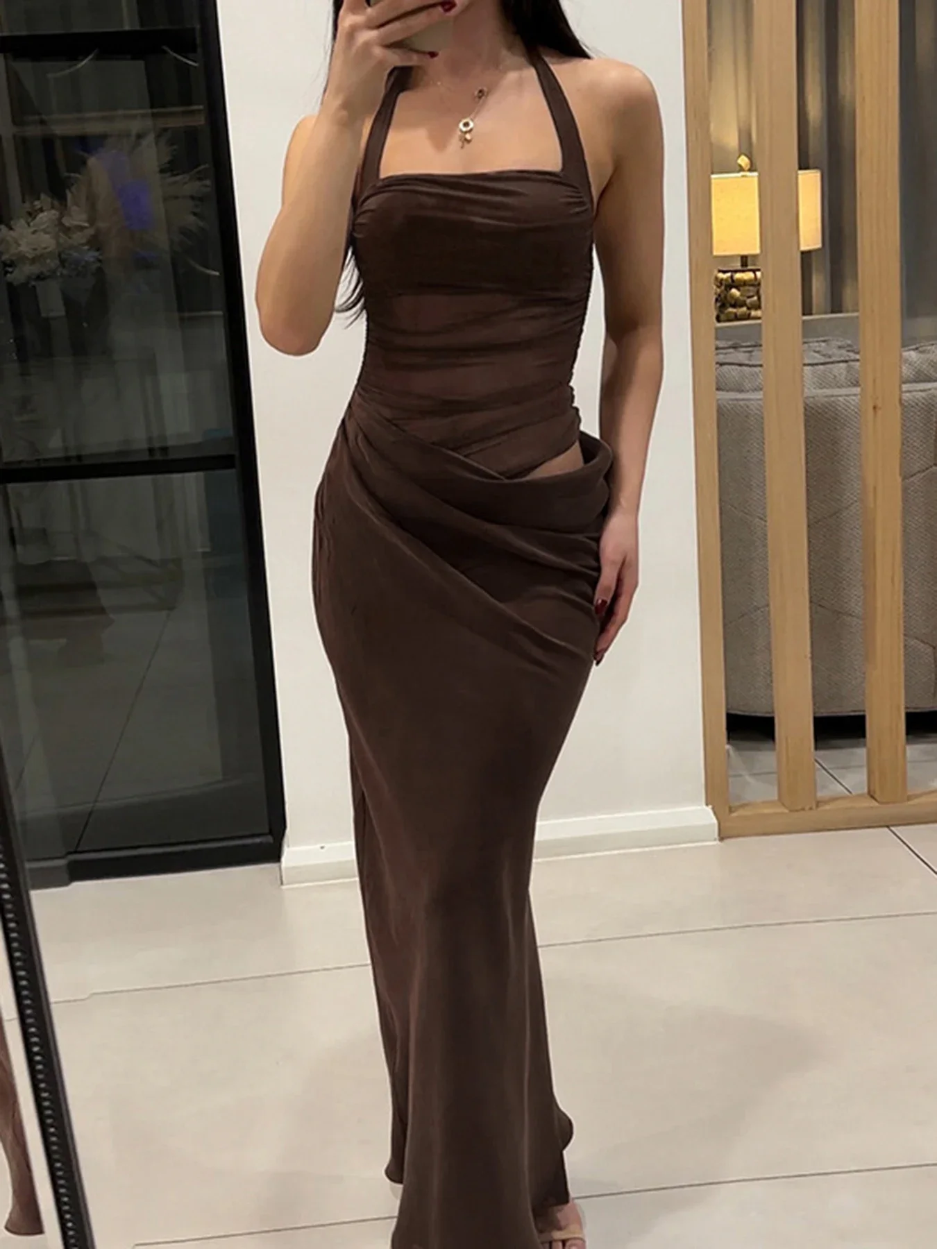 

2025 Sexy Solid Halter Party Dresses Backless Slits Bodycon HotSweet Sleeveless Outfits Y2K Aesthetic Fashion Clubwear