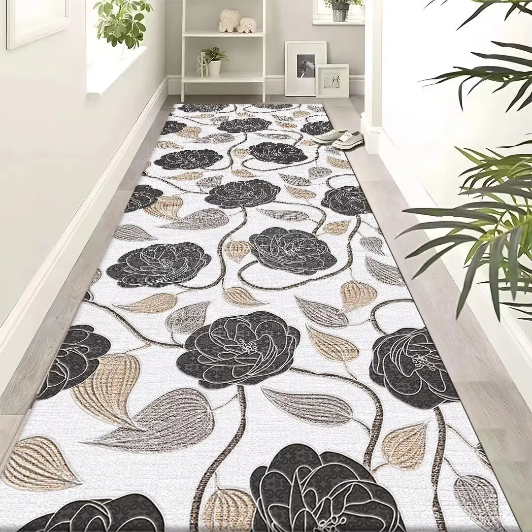 Retro Floral Tile Hallway Carpet Decoration Home Machine Washable Long Runner Rug Non-slip Living Room Bedroom Foot Mat Porch