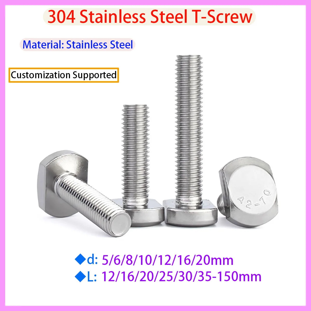 

304 Stainless Steel T-shaped Groove Bolt Hammer Head Screw, Used for Diagonal Rail 5/6/8/10/12/16/20mm