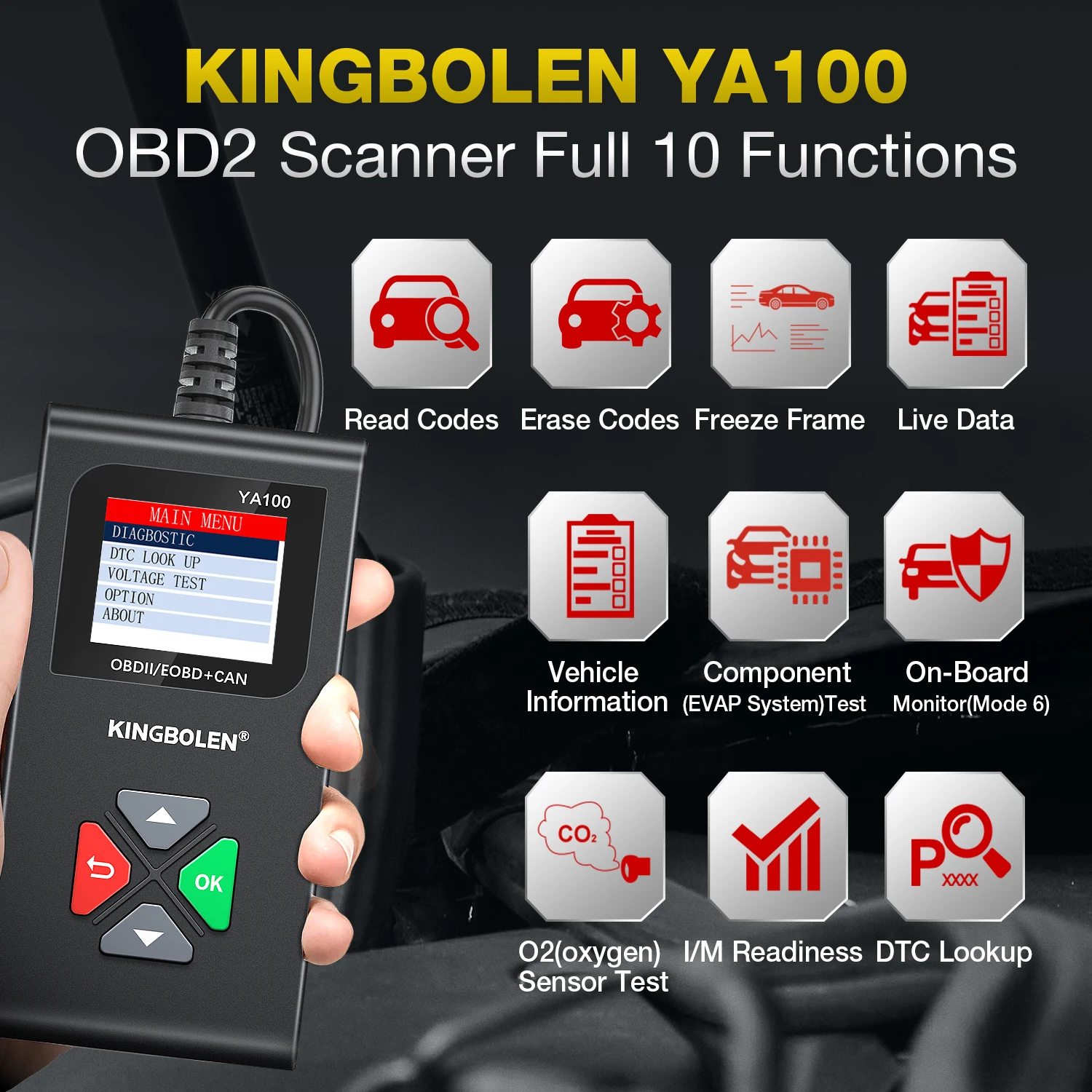 KINGBOLEN YA100 OBD2 Scanner Car Code Reader Automotive Diagnostic Tools Check Engine Lifetime Free Update