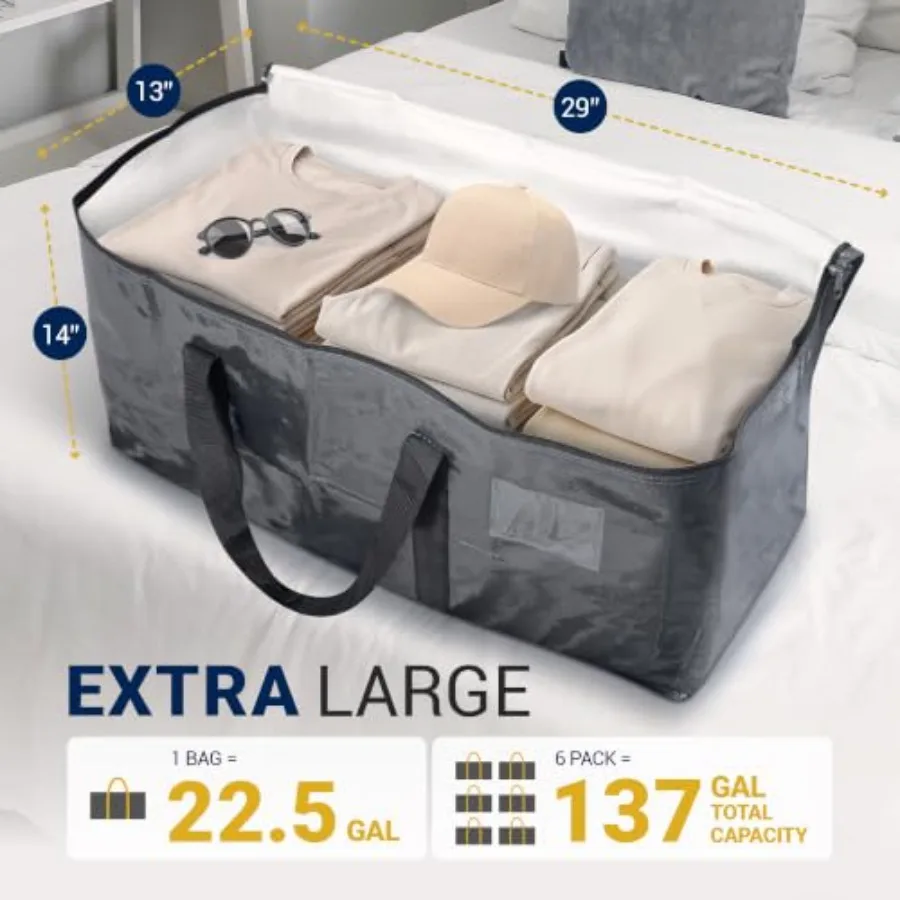Reli. Moving Bags Heavy Duty 6 Pack Extra Large Totes for Storage and Packing Small Space and Dorm Room Essentials Packing Bags