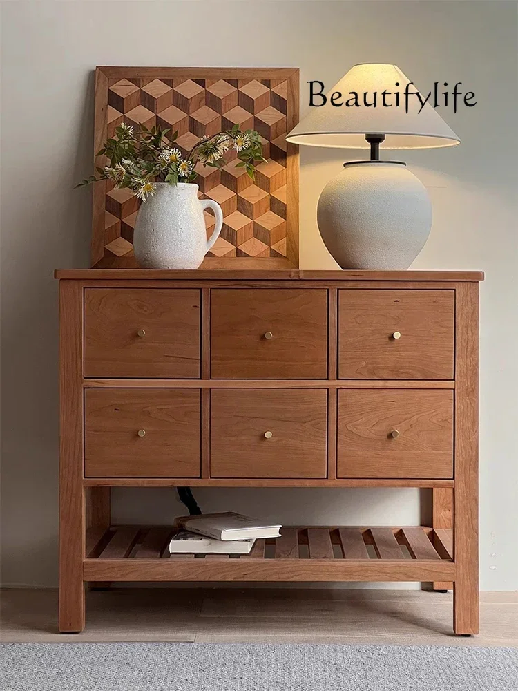

F Nordic Retro Solid Wood Chest, Simple Modern Six-bucket Cabinet, Wabi-sabi Wind Bedroom, Living Room, Entrance Cabinet