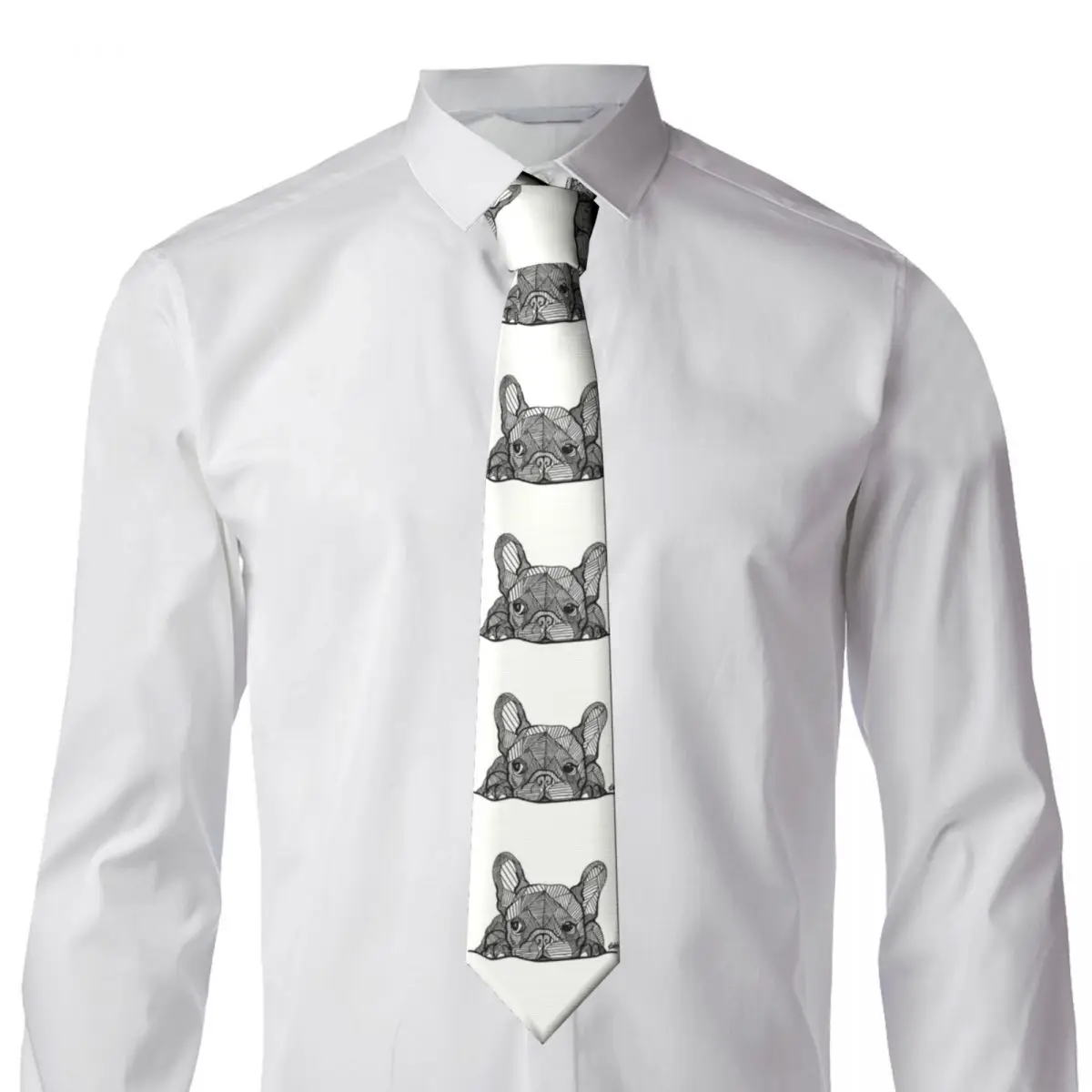 Formal French Bulldog Puppy Facial Neckties Men Custom Silk Frenchie Office Neck Tie