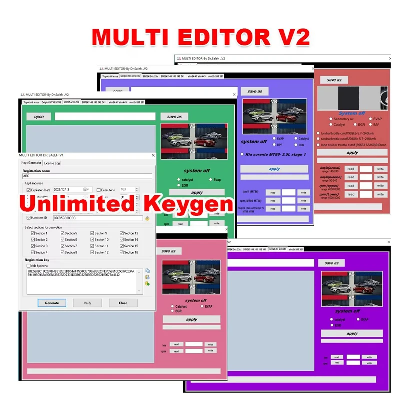 Davinci 1.0.28+IMMO DOCTOR V2.1 + MULTI EDITOR V2 +DTC Remover For KESS KTAG FGTECH + ECM TITANIUM 1.61 Unlimited Keygen tools