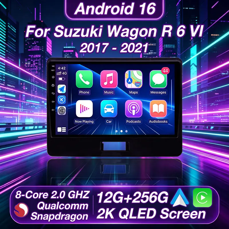 Android 16 Wireless CarPlay For Suzuki Wagon R 6 VI 2017 - 2021 Car Radio Multimedia Video Player Navigation stereo GPS 2K QLED
