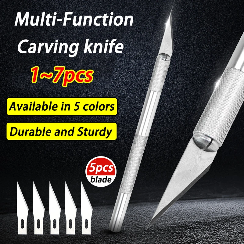 Non-Slip Metal Scalpel Knife Tools Kit Cutter Engraving Craft Knives 5pcs Blades Mobile Phone PCB DIY Repair Hand Tool Christmas