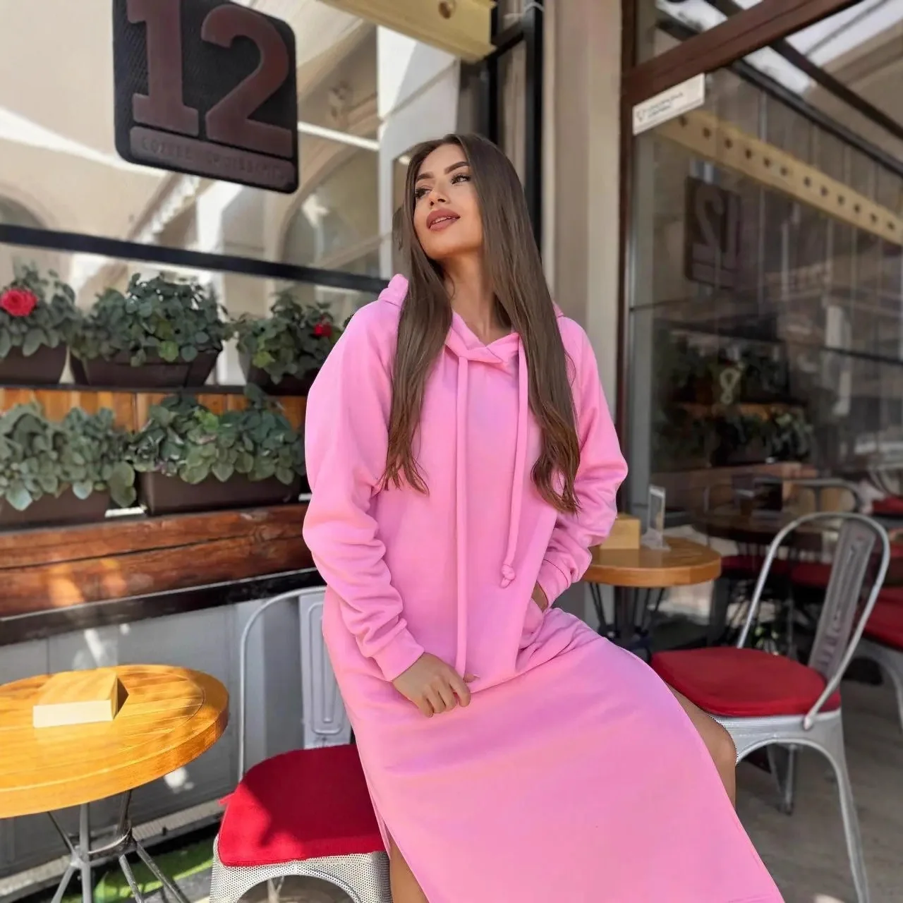 

Plus Size New Women Fashion Autumn and Winter Loose Knitted Velvet Hoodie Dress Ladies Long Dress Velvet Hoodie Casual Dress