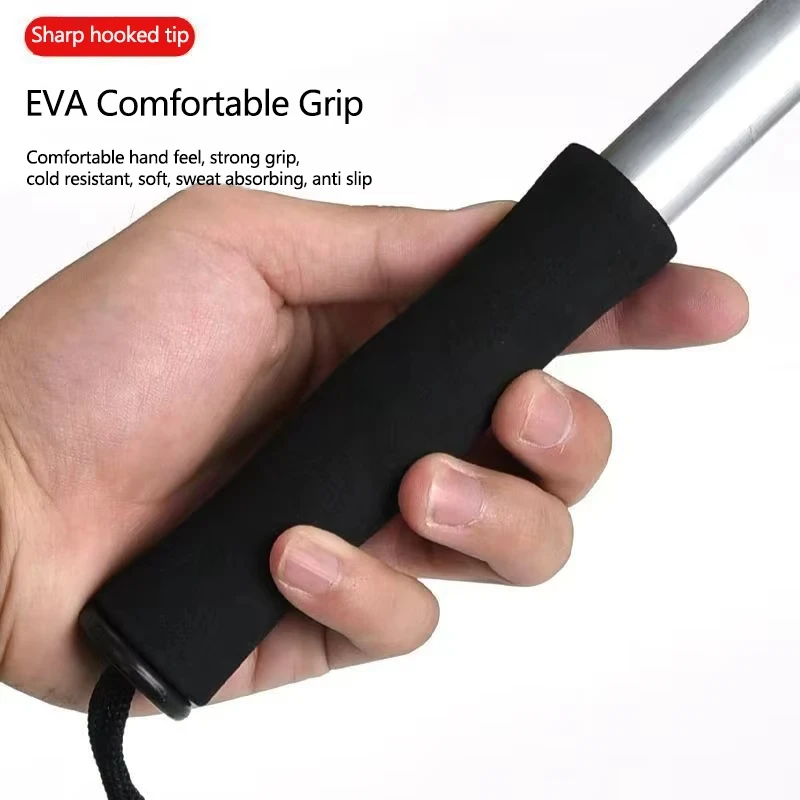 المحمولة تلسكوبي الأسماك Gaff هوك حوالي 28-60 سنتيمتر الفولاذ المقاوم للصدأ الجليد الصيد في الهواء الطلق الرمح هوك معالجة قابل للسحب هوك