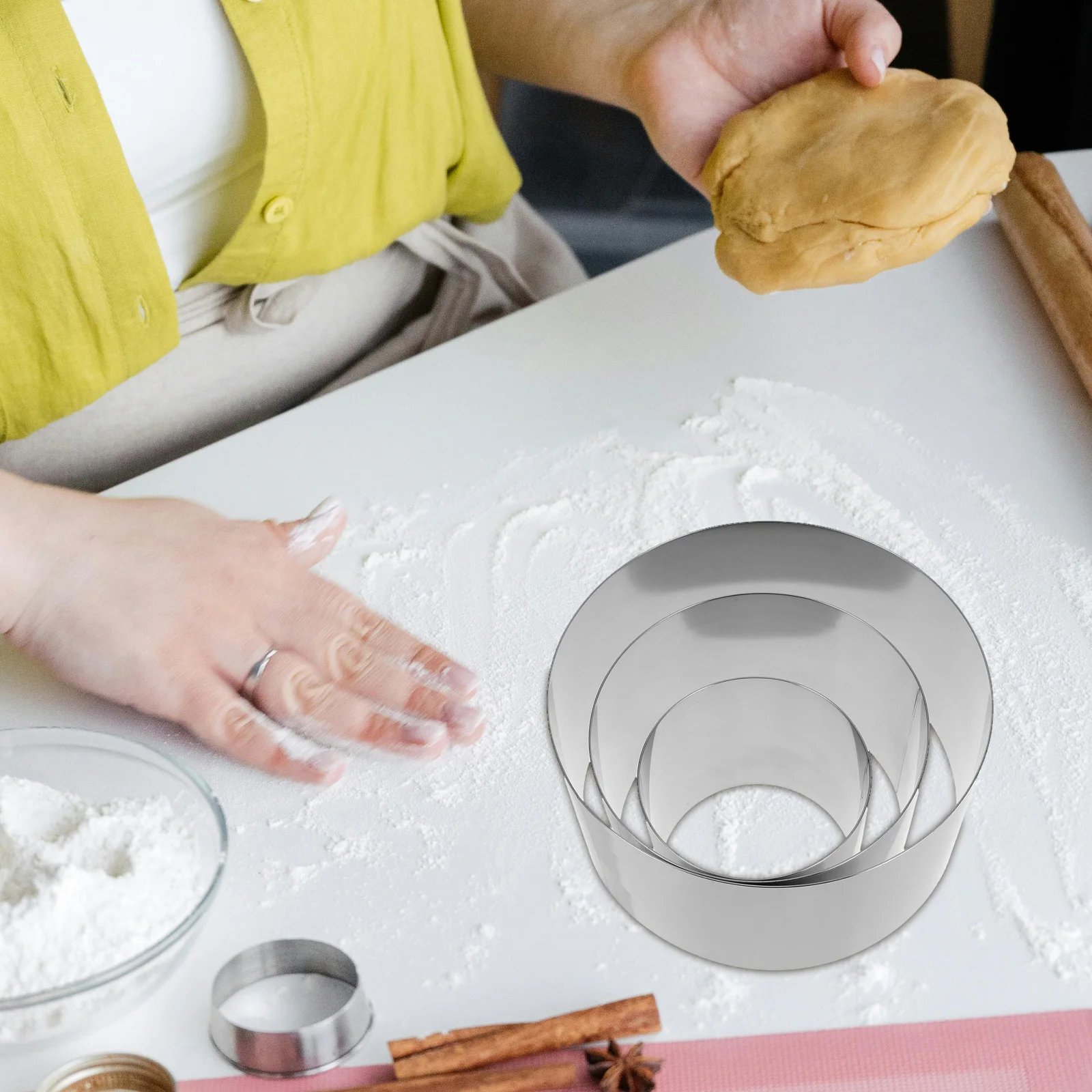 

3 Pcs Stainless Steel Cake Mold Bakeware Tools Decorating Ring Baking Cutter Circle Cookie
