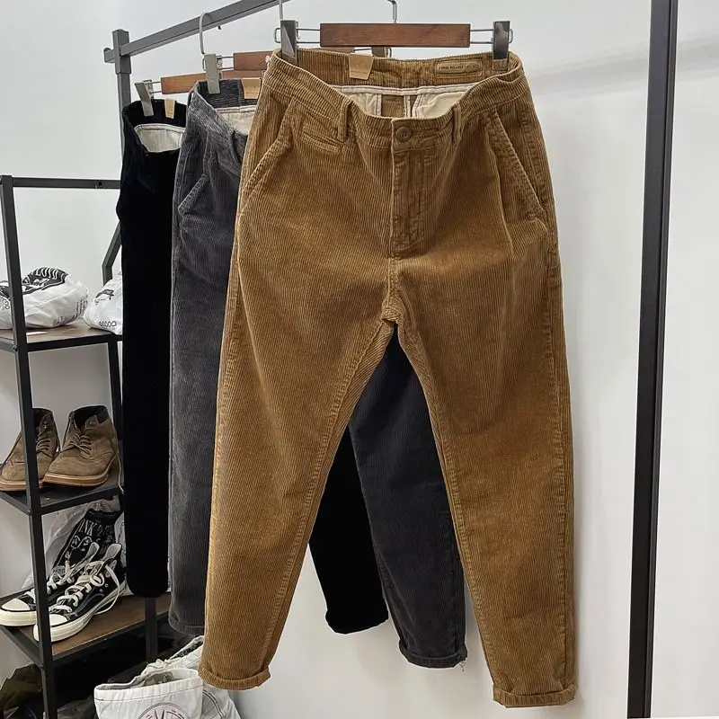 

Autumn and Winter Warm Thick Heavy Retro Corduroy Elastic Loose Small Straight Men's Casual Pants Overalls Work Wear Cargo Pants