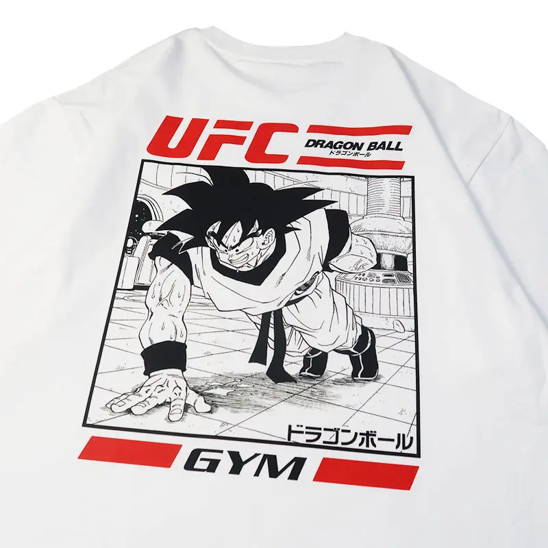 Dragon Ball animación Sun Wukong Joint UFC hombres y mujeres Retro alta calidad algodón cuello redondo impreso camiseta tendencia Ins Top