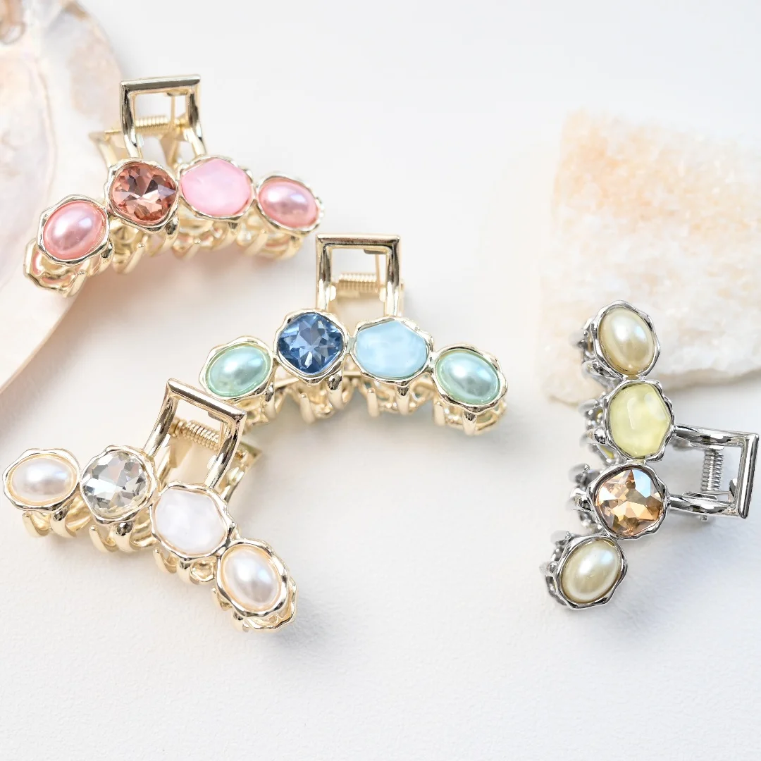 سرطانات الشعر الهندسية للفتيات والنساء ، مشبك شعر من الأحجار الكريمة الصناعية ، أغطية رأس بلون معدني ، شعر طويل ، موضة جديدة