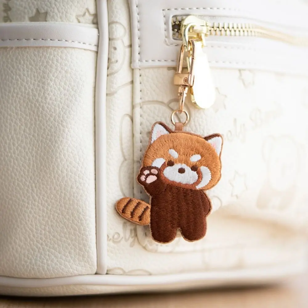 Panda Keyrchain Kawaii Animal Pendant Creative Red Panda Embroidery Pendant Zoo Gift Hanging Accessory Car Keyring